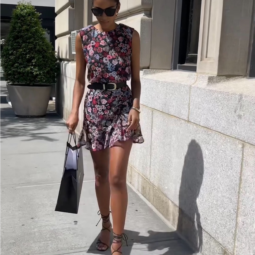 Express floral print ruffle mini dress XS